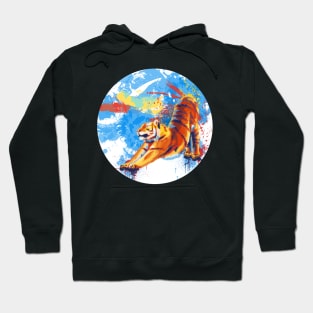 Stretching Tiger - Colorful Animal Illustration Hoodie